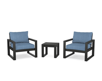 POLYWOOD® EDGE Sectional 3-Piece Deep Seating Set in Black / Sky Blue