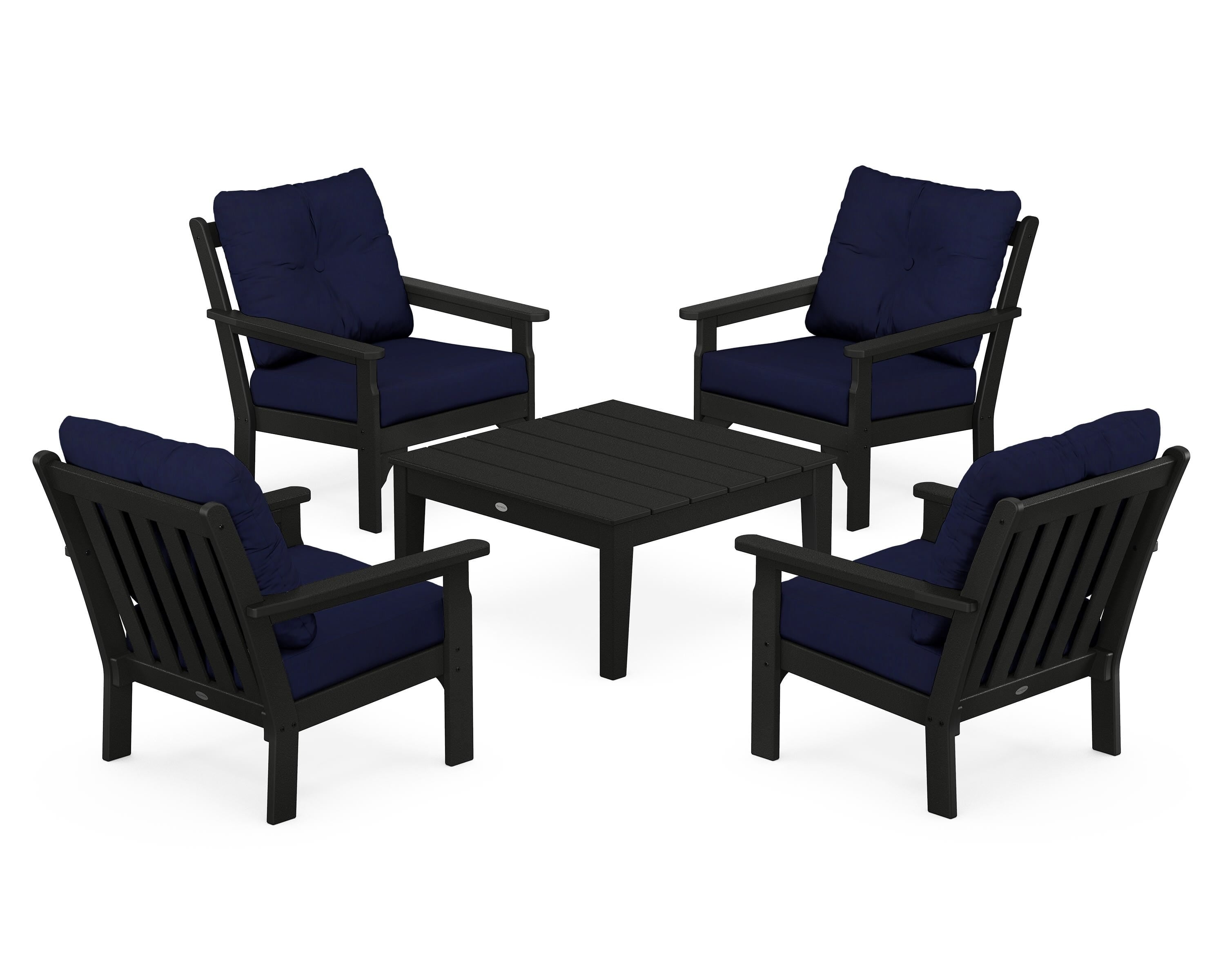 POLYWOOD® Vineyard 5-Piece Deep Seating Conversation Set in Black / Navy
