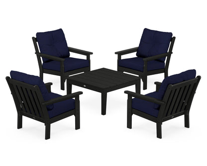 POLYWOOD® Vineyard 5-Piece Deep Seating Conversation Set in Black / Navy