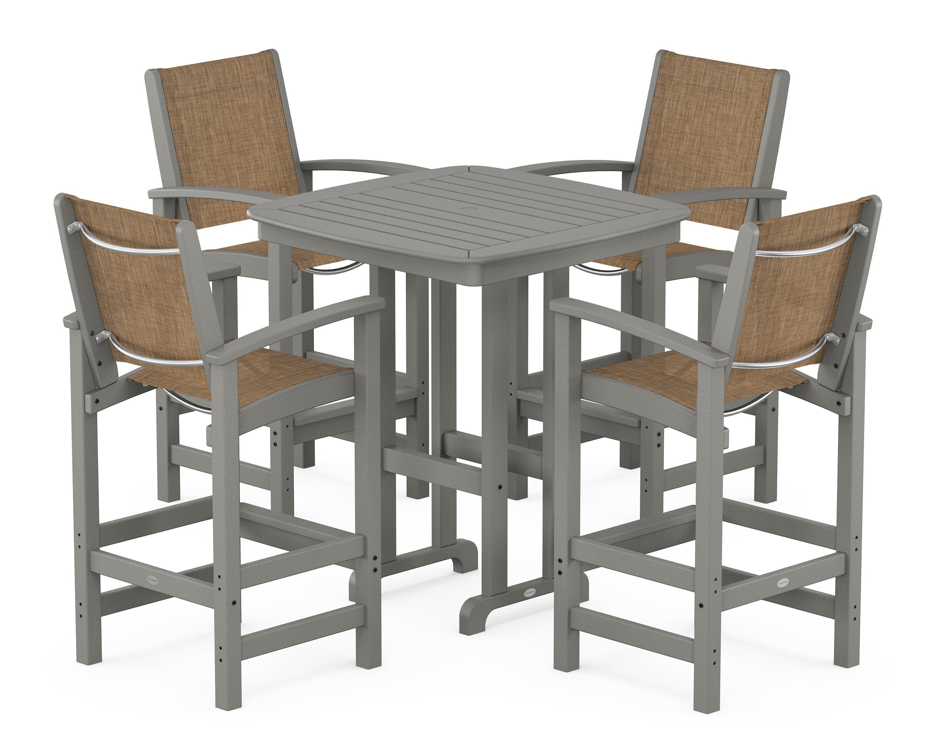 POLYWOOD® Coastal 5-Piece Bar Set in Slate Grey / Burlap Sling