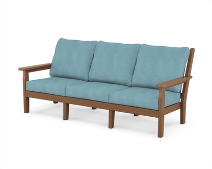 POLYWOOD® Chippendale Deep Seating Sofa in Teak / Lattice Sky Blue