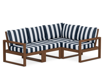 POLYWOOD® EDGE 4-Piece Modular Deep Seating Set in Teak / Cabana Stripe Marine Indigo