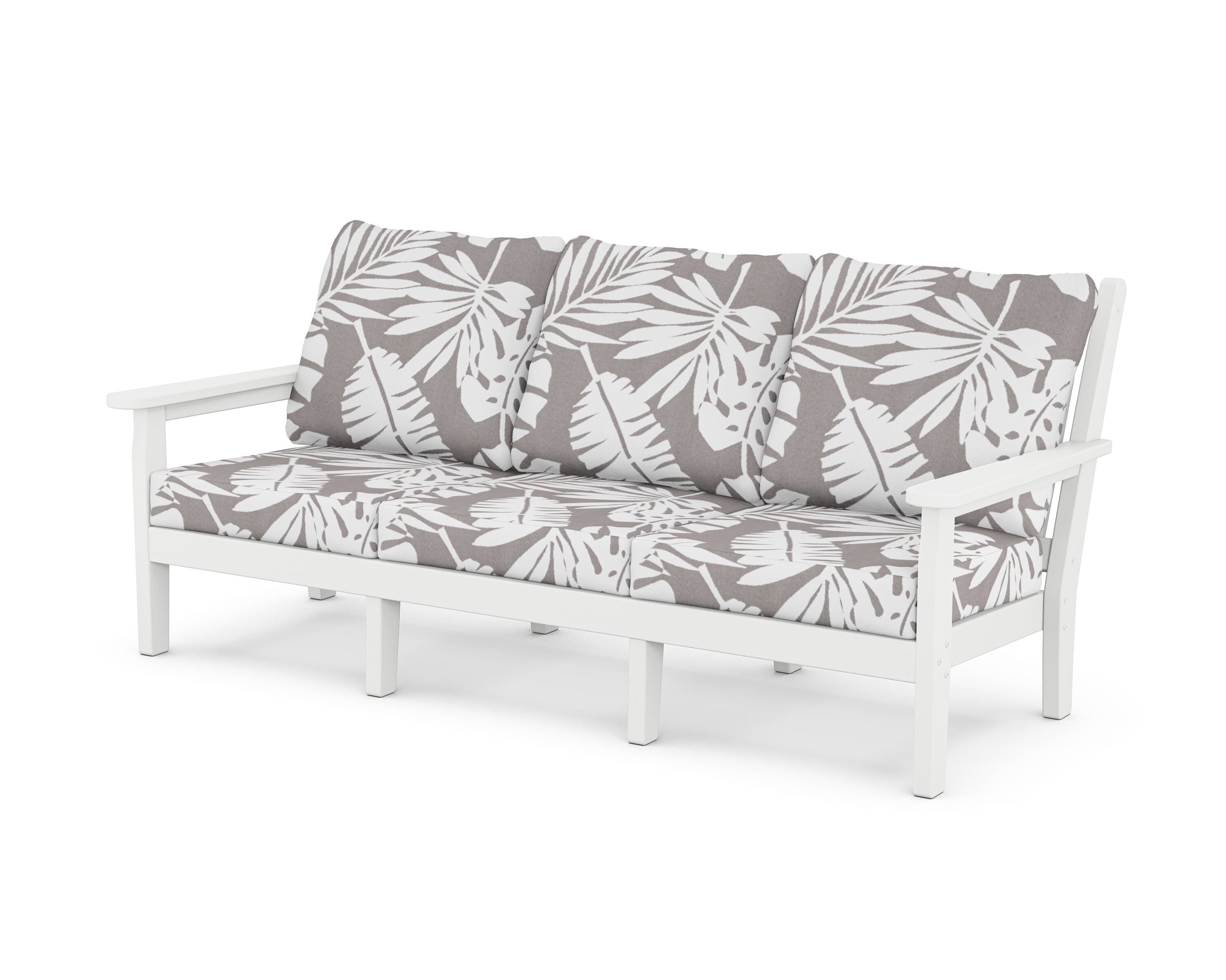POLYWOOD® Chippendale Deep Seating Sofa in White / Leaf Grey Mist