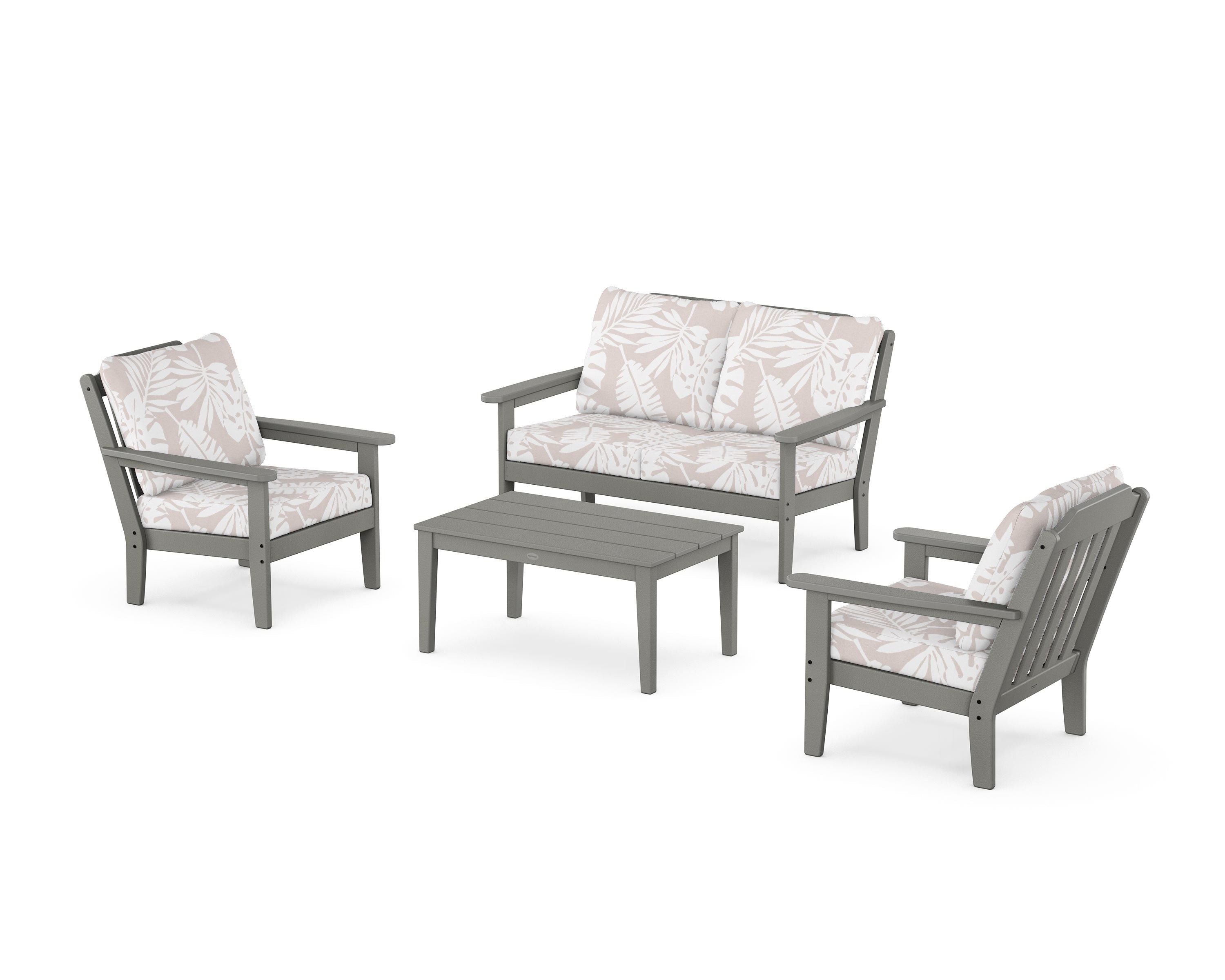 Country Living Cottage 4-Piece Deep Seating Set with Loveseat in Slate Grey / Leaf Dune Burlap