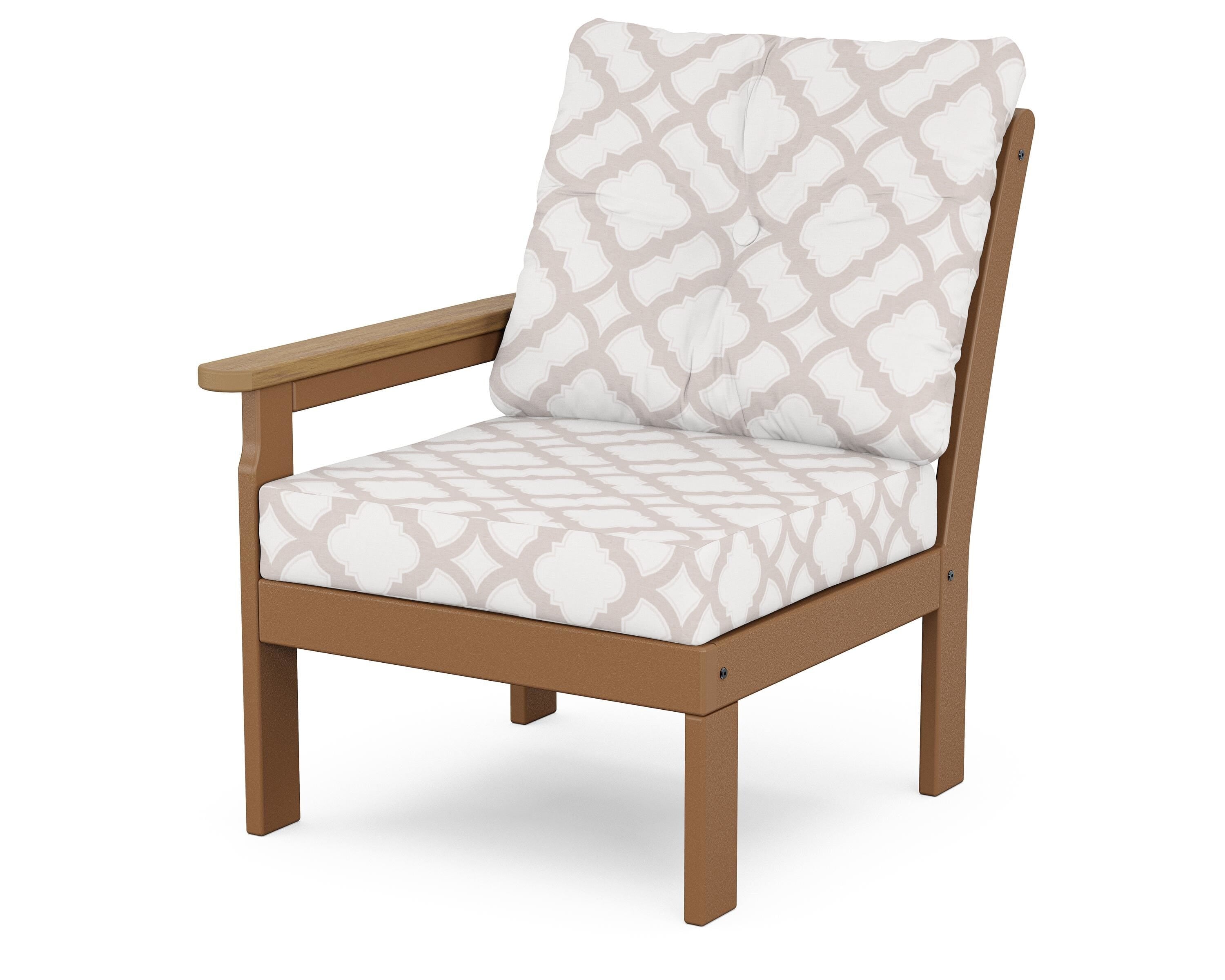 POLYWOOD® Vineyard Modular Left Arm Chair in Teak / Natural / Trellis Dune Burlap