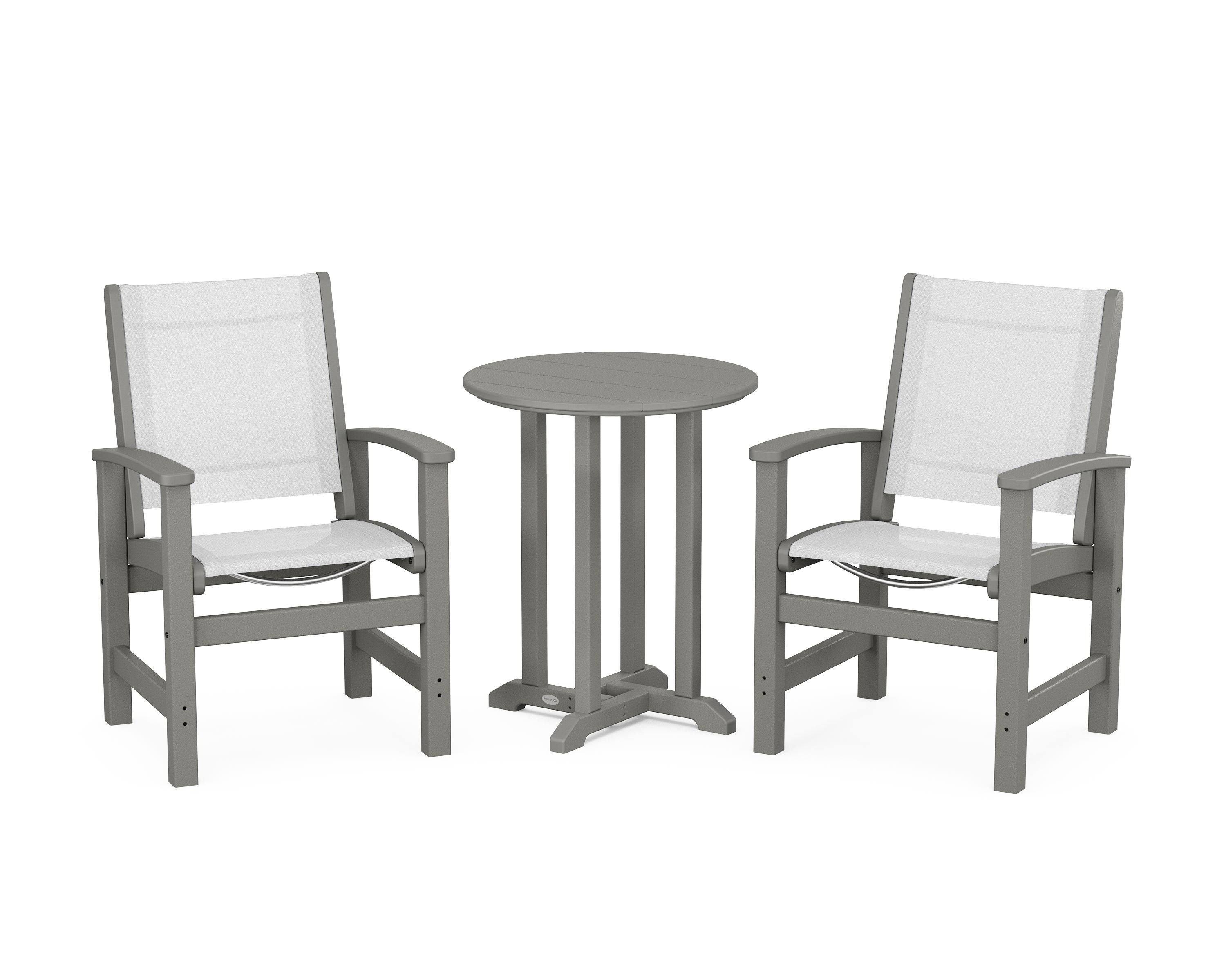 POLYWOOD® Coastal 3-Piece Round Bistro Dining Set in Slate Grey / White Sling