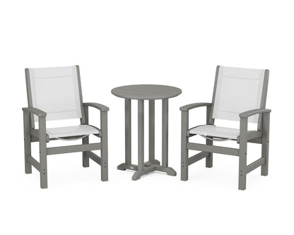 POLYWOOD® Coastal 3-Piece Round Bistro Dining Set in Slate Grey / White Sling