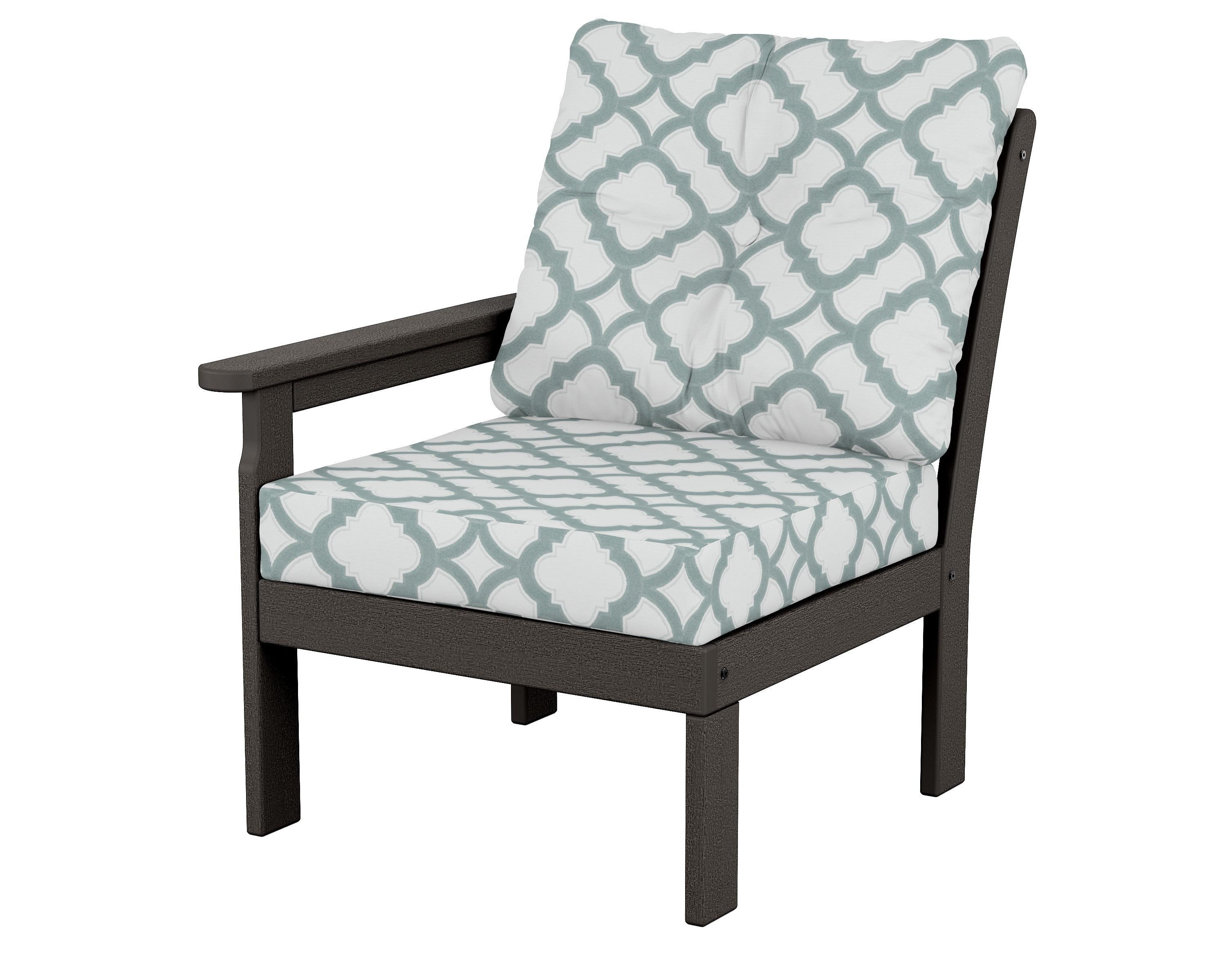 POLYWOOD® Vineyard Modular Left Arm Chair in Vintage Coffee / Trellis Glacier Spa