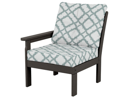 POLYWOOD® Vineyard Modular Left Arm Chair in Vintage Coffee / Trellis Glacier Spa