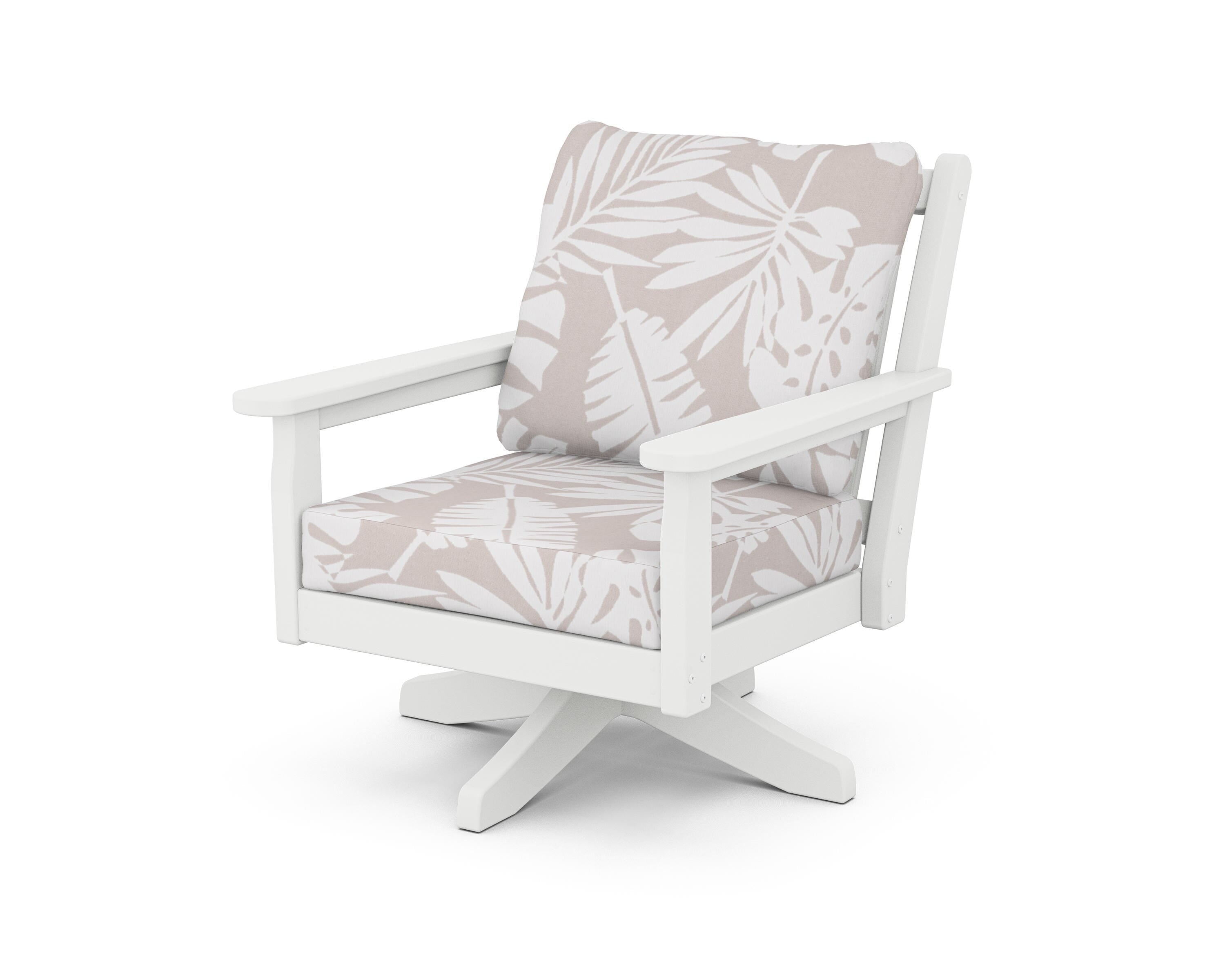 POLYWOOD® Chippendale Deep Seating Swivel Chair in White / Leaf Dune Burlap