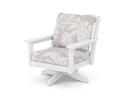 POLYWOOD® Chippendale Deep Seating Swivel Chair in White / Leaf Dune Burlap