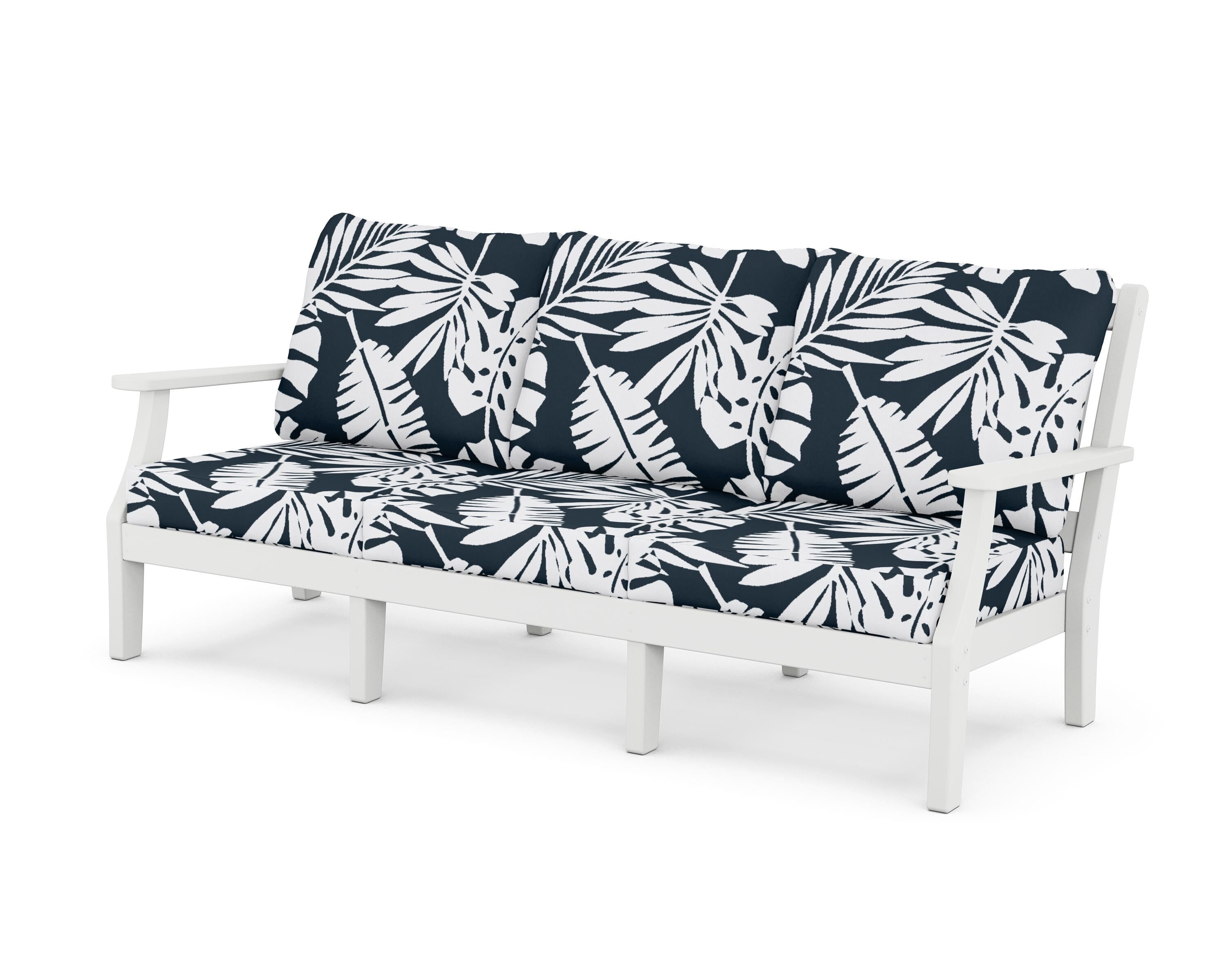 Martha Stewart by POLYWOOD® Chinoiserie Deep Seating Sofa in White / Leaf Marine Indigo