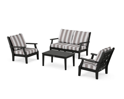 Country Living Wovendale 4-Piece Deep Seating Set with Loveseat in Black / Cabana Stripe Grey Mist