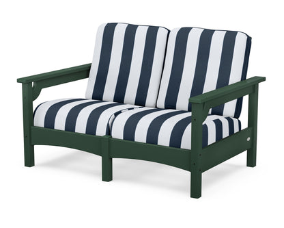 POLYWOOD® Club Loveseat in Green / Cabana Stripe Marine Indigo