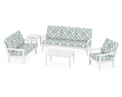 POLYWOOD® Vineyard 5 Piece Deep Seating Set in White / Trellis Glacier Spa