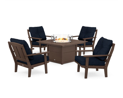 POLYWOOD® Mission 5-Piece Deep Seating Set with Fire Pit Table in Mahogany / Marine Indigo
