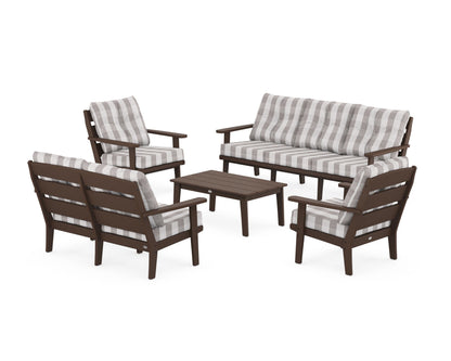 POLYWOOD® Lakeside 5-Piece Lounge Sofa Set in Mahogany / Buffalo Plaid Grey Mist