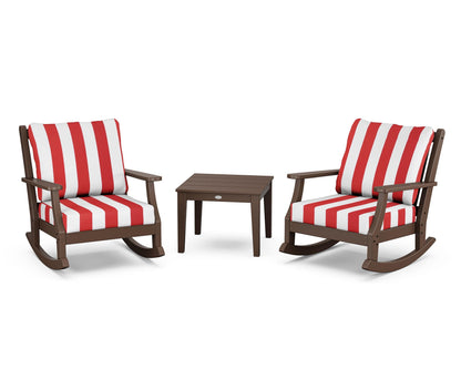 Country Living Wovendale 3-Piece Deep Seating Rocker Set in Mahogany / Cabana Stripe Crimson