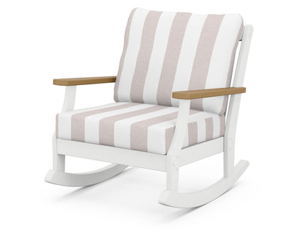 POLYWOOD® Braxton Deep Seating Rocking Chair in White / Natural / Cabana Stripe Dune Burlap