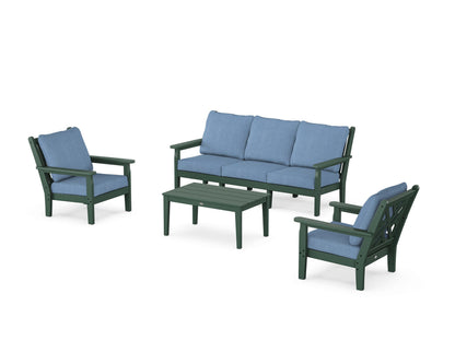POLYWOOD® Chippendale 4-Piece Deep Seating Set with Sofa in Green / Sky Blue