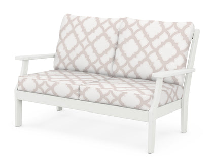 POLYWOOD® Braxton Deep Seating Loveseat in Vintage White / Trellis Dune Burlap
