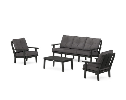 POLYWOOD® Mission 4-Piece Deep Seating Set with Sofa in Black / Ash Charcoal