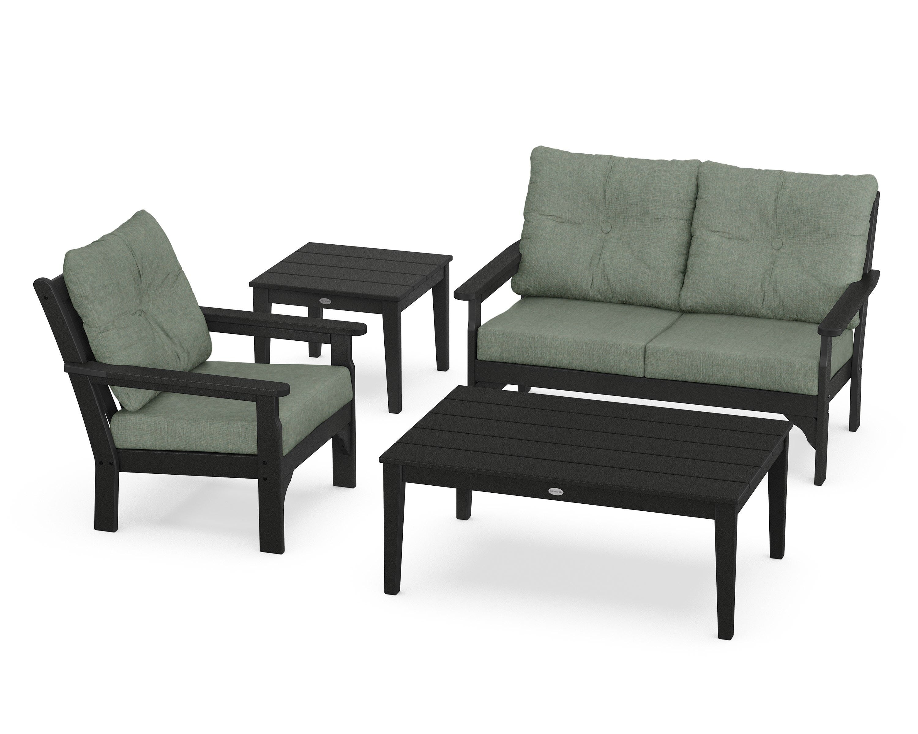 POLYWOOD® Vineyard 4-Piece Deep Seating Set in Black / Cast Sage