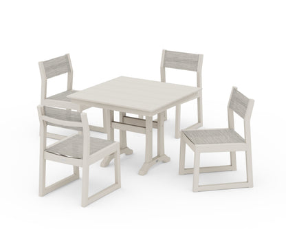 POLYWOOD® EDGE Sling 5-Piece Farmhouse Trestle Side Chair Dining Set in Sand / Birch Sling