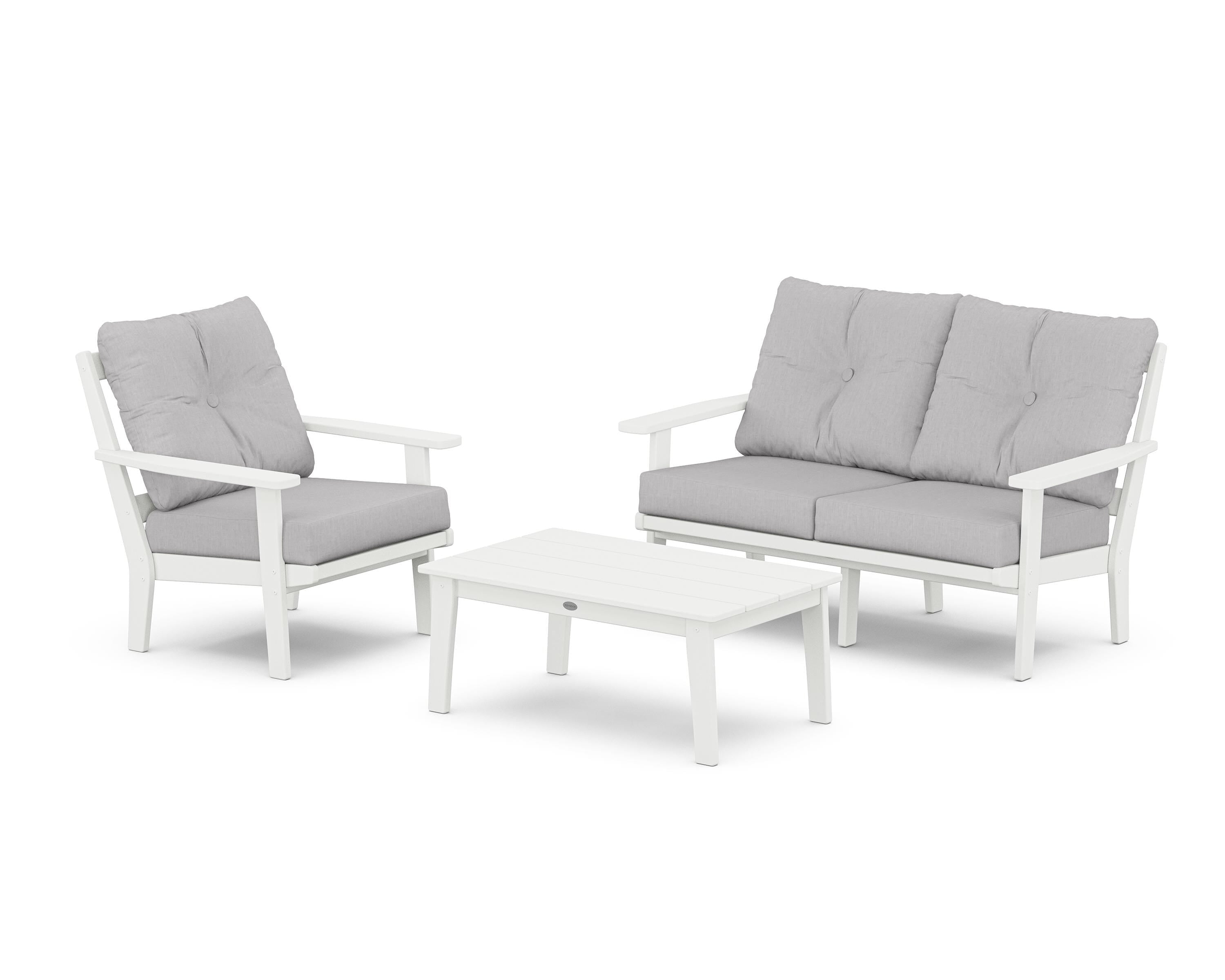 POLYWOOD® Oxford 3-Piece Deep Seating Set with Loveseat in White / Granite