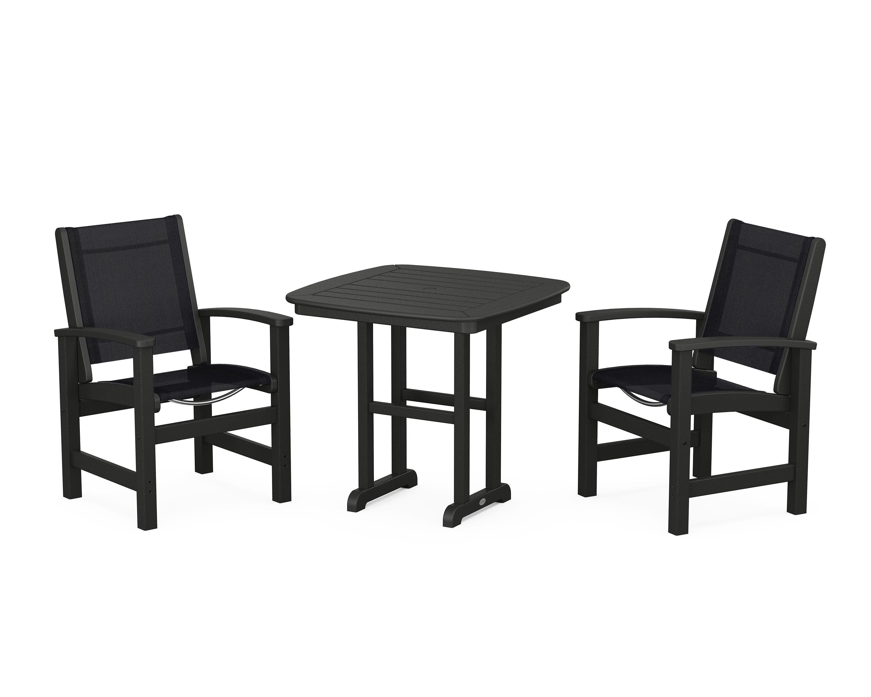 POLYWOOD® Coastal 3-Piece Dining Set in Black / Black Sling