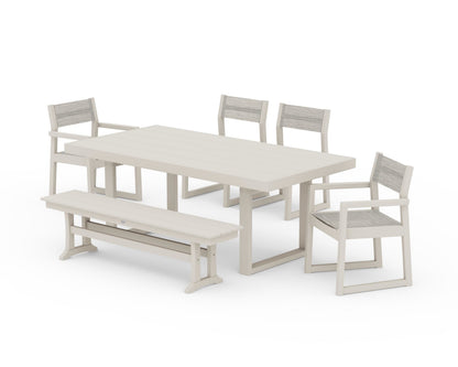 POLYWOOD® EDGE Sling 6-Piece Dining Set with Bench in Sand / Birch Sling