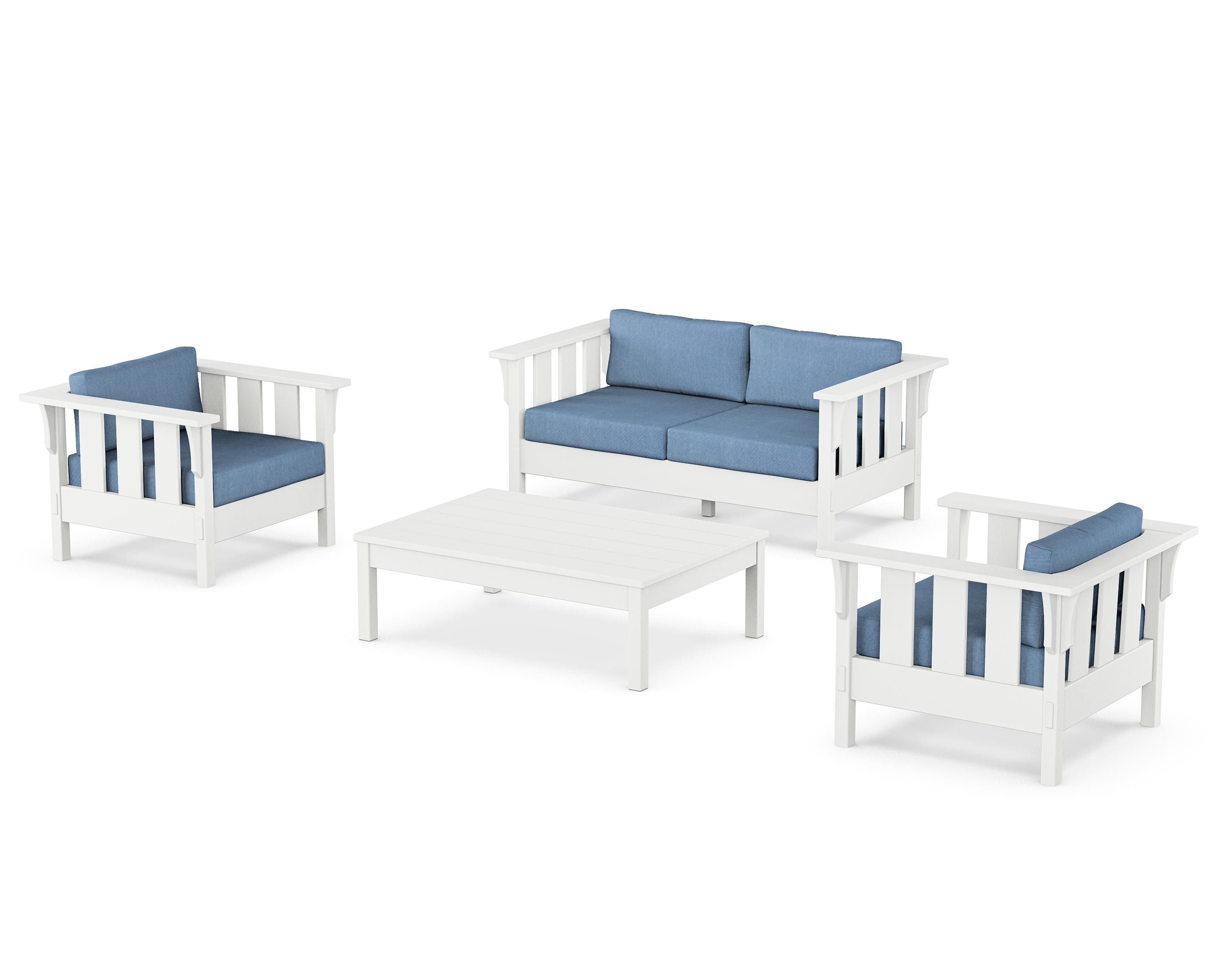 Martha Stewart by POLYWOOD® Acadia 4-Piece Deep Seating Set with Loveseat in White / Sky Blue
