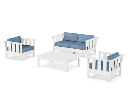 Martha Stewart by POLYWOOD® Acadia 4-Piece Deep Seating Set with Loveseat in White / Sky Blue