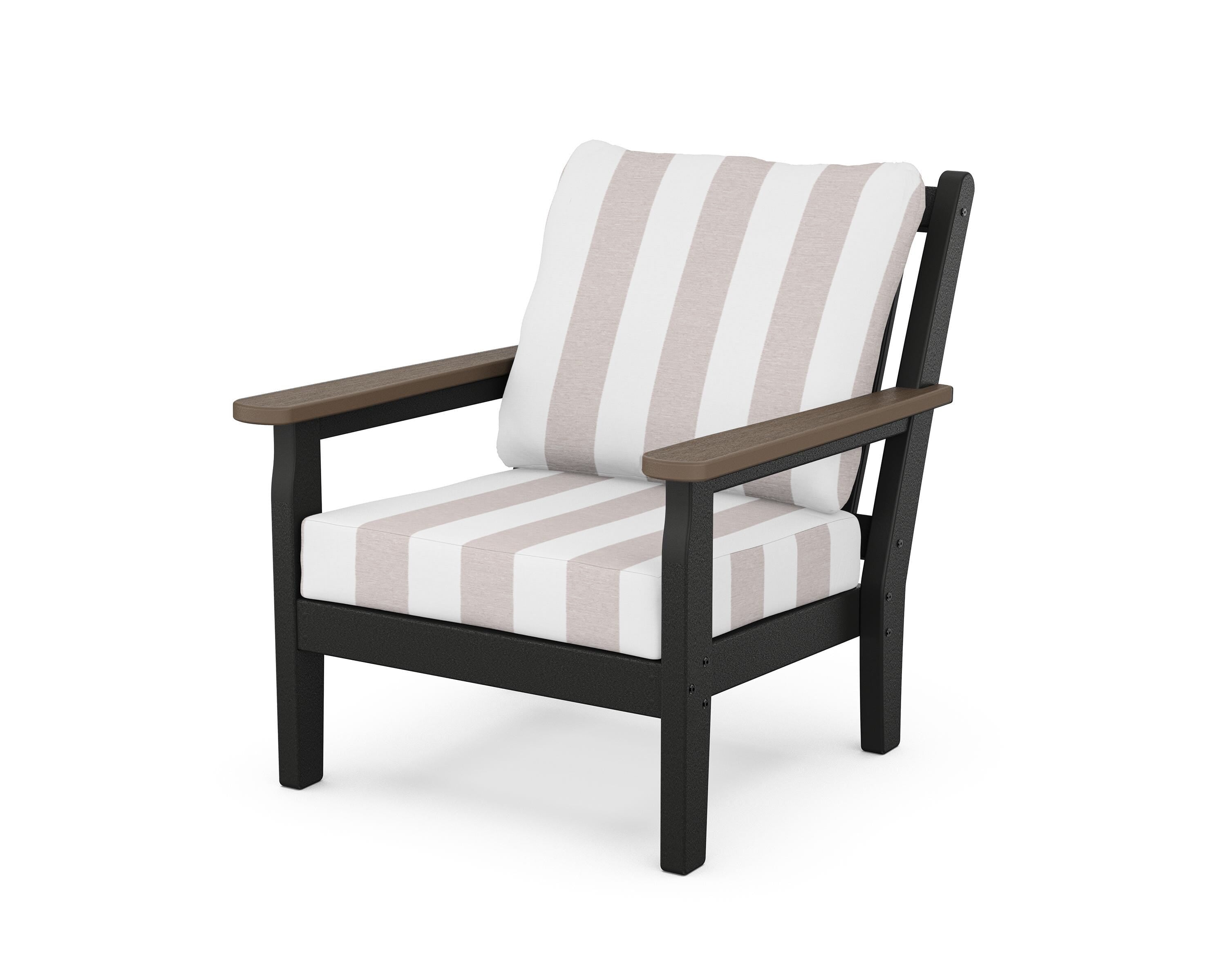 POLYWOOD® Chippendale Deep Seating Chair in Black / Kona / Cabana Stripe Dune Burlap