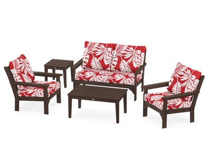 POLYWOOD® Vineyard 5-Piece Deep Seating Set in Mahogany / Leaf Crimson