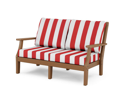 Country Living Wovendale Deep Seating Loveseat in Teak / Cabana Stripe Crimson
