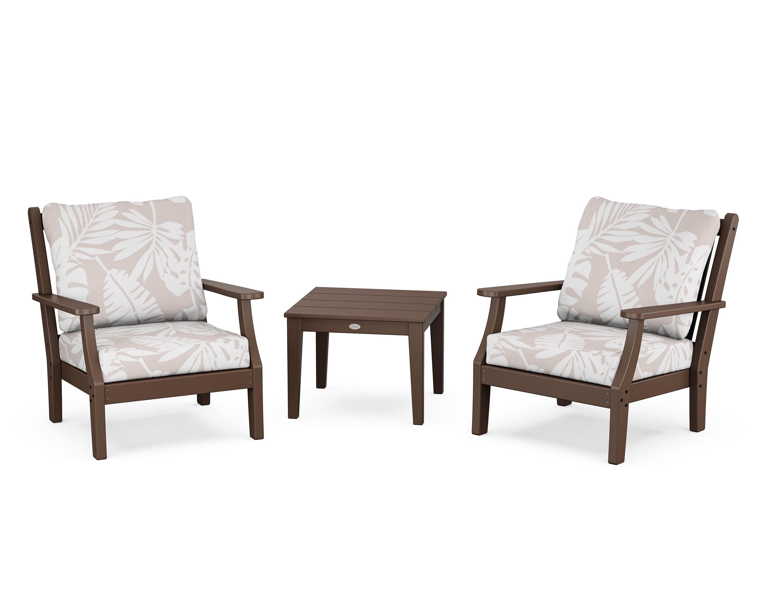 Country Living Wovendale 3-Piece Deep Seating Set in Mahogany / Leaf Dune Burlap
