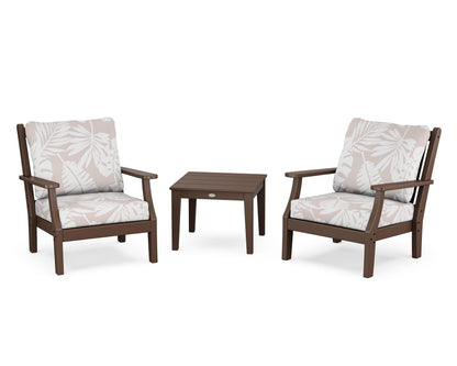 Country Living Wovendale 3-Piece Deep Seating Set in Mahogany / Leaf Dune Burlap
