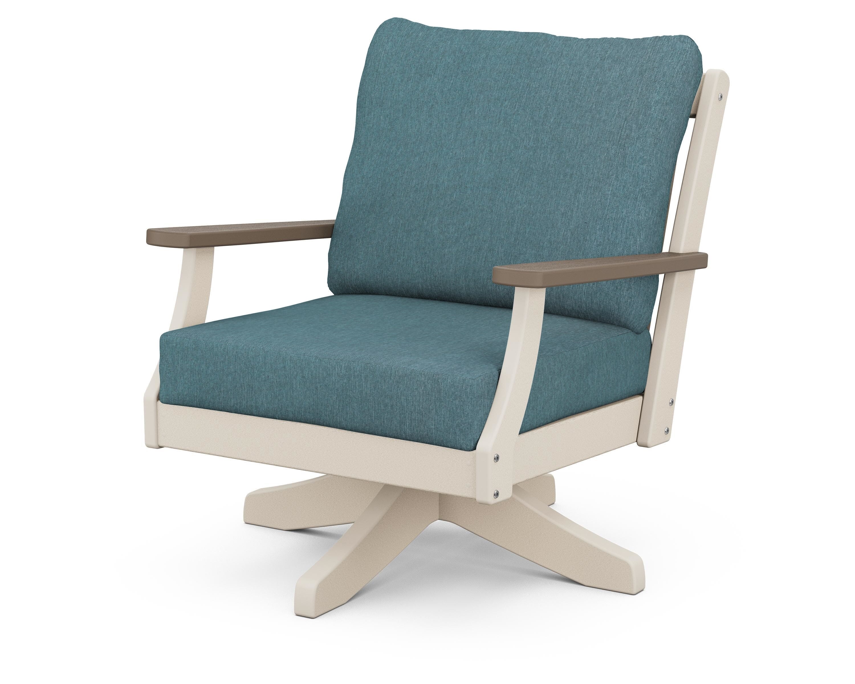 POLYWOOD® Braxton Deep Seating Swivel Chair in Sand / Kona / Ocean Teal
