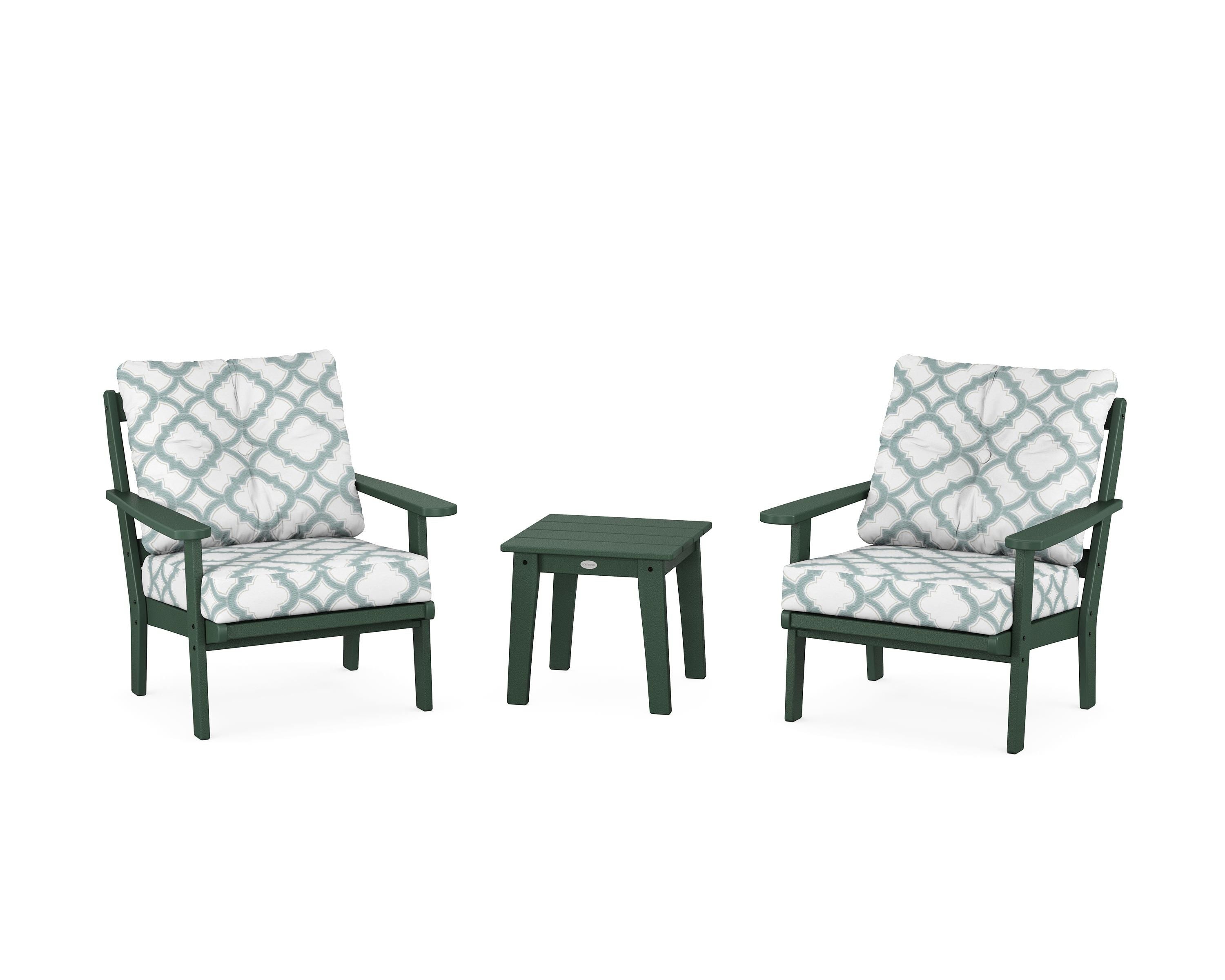 POLYWOOD® Mission 3-Piece Deep Seating Set in Green / Trellis Glacier Spa