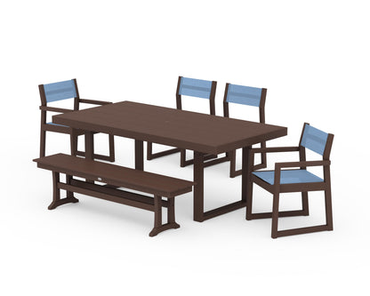 POLYWOOD® EDGE Sling 6-Piece Dining Set with Bench in Mahogany / Poolside Sling