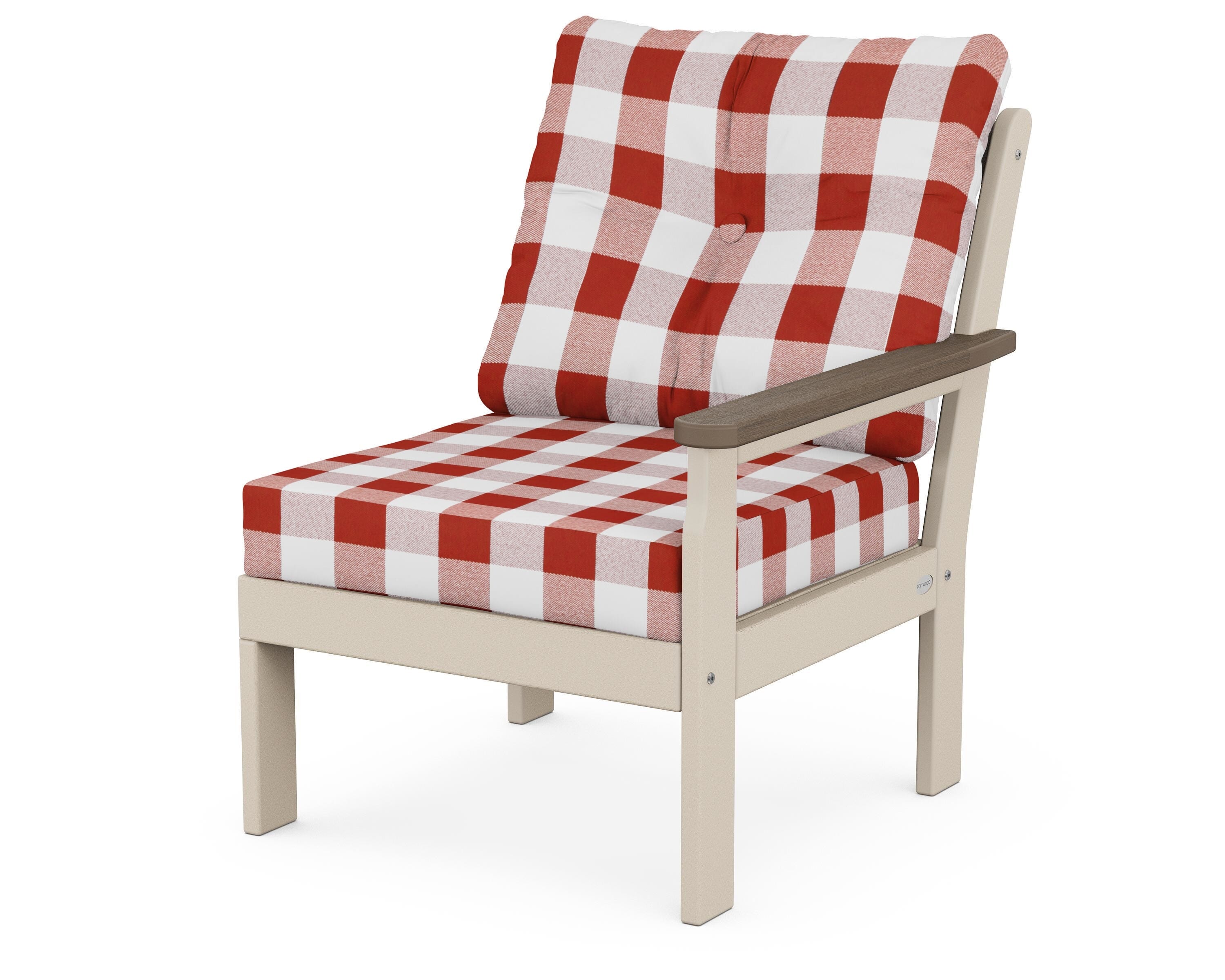 POLYWOOD® Vineyard Modular Right Arm Chair in Sand / Kona / Buffalo Plaid Crimson