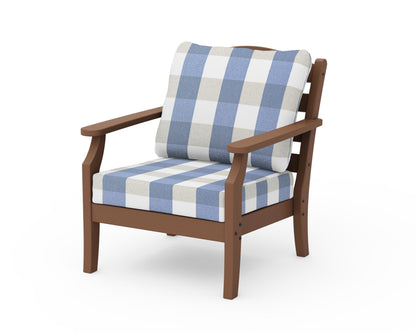 Draper James™ by  POLYWOOD® Savannah Deep Seating Chair in Teak / Buffalo Plaid Sky Blue
