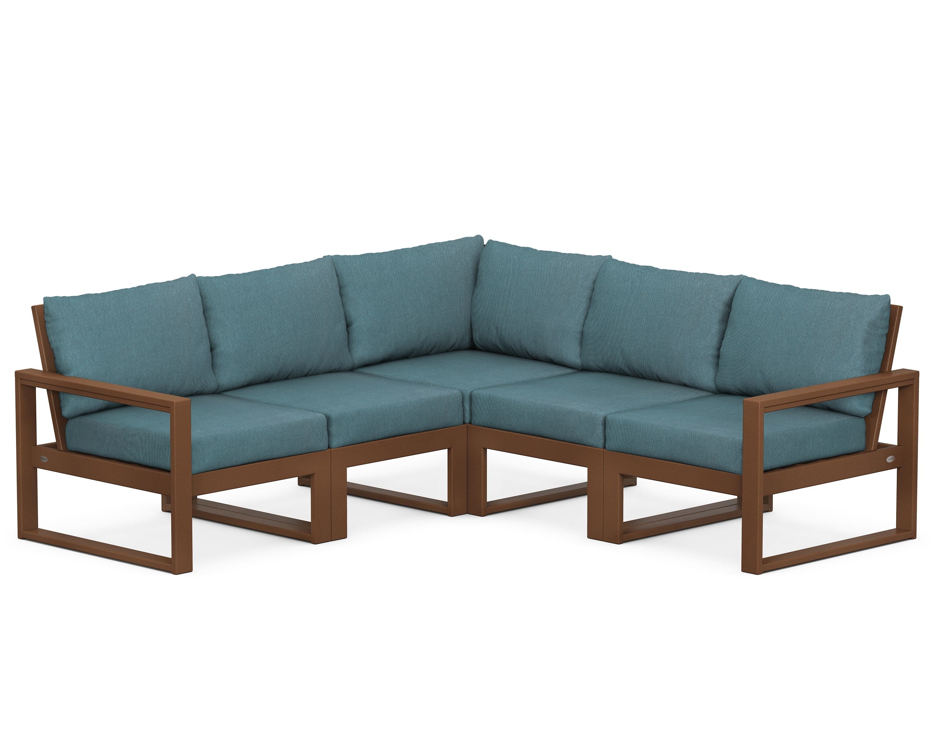 POLYWOOD® EDGE 5-Piece Modular Deep Seating Set in Teak / Ocean Teal