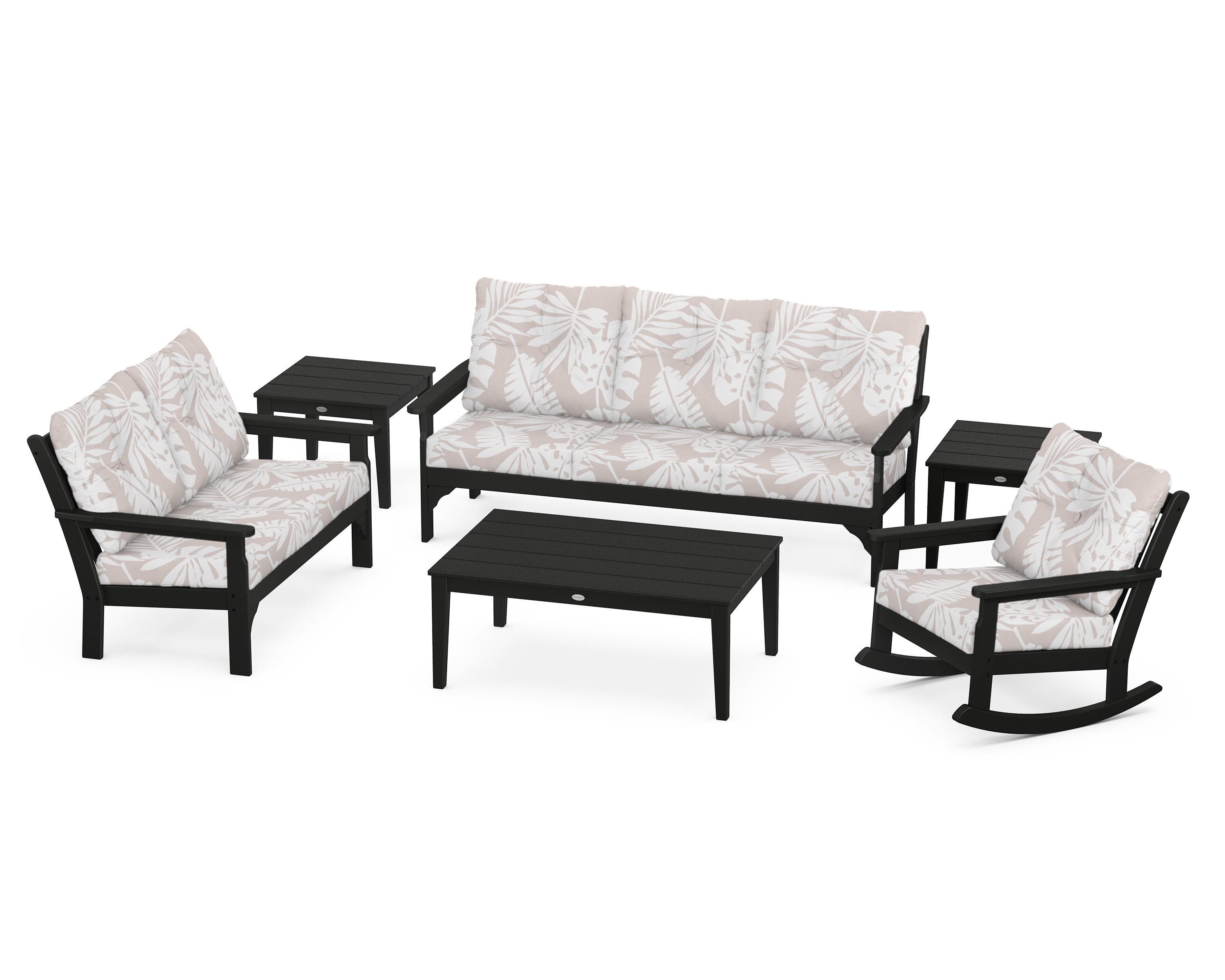 POLYWOOD® Vineyard 6-Piece Deep Seating Set in Black / Leaf Dune Burlap