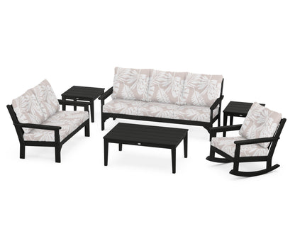 POLYWOOD® Vineyard 6-Piece Deep Seating Set in Black / Leaf Dune Burlap