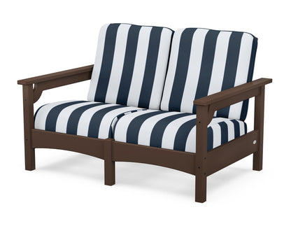 POLYWOOD® Club Loveseat in Mahogany / Cabana Stripe Marine Indigo