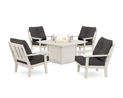 POLYWOOD® Oxford 5-Piece Deep Seating Set with Fire Pit Table in Sand / Ash Charcoal