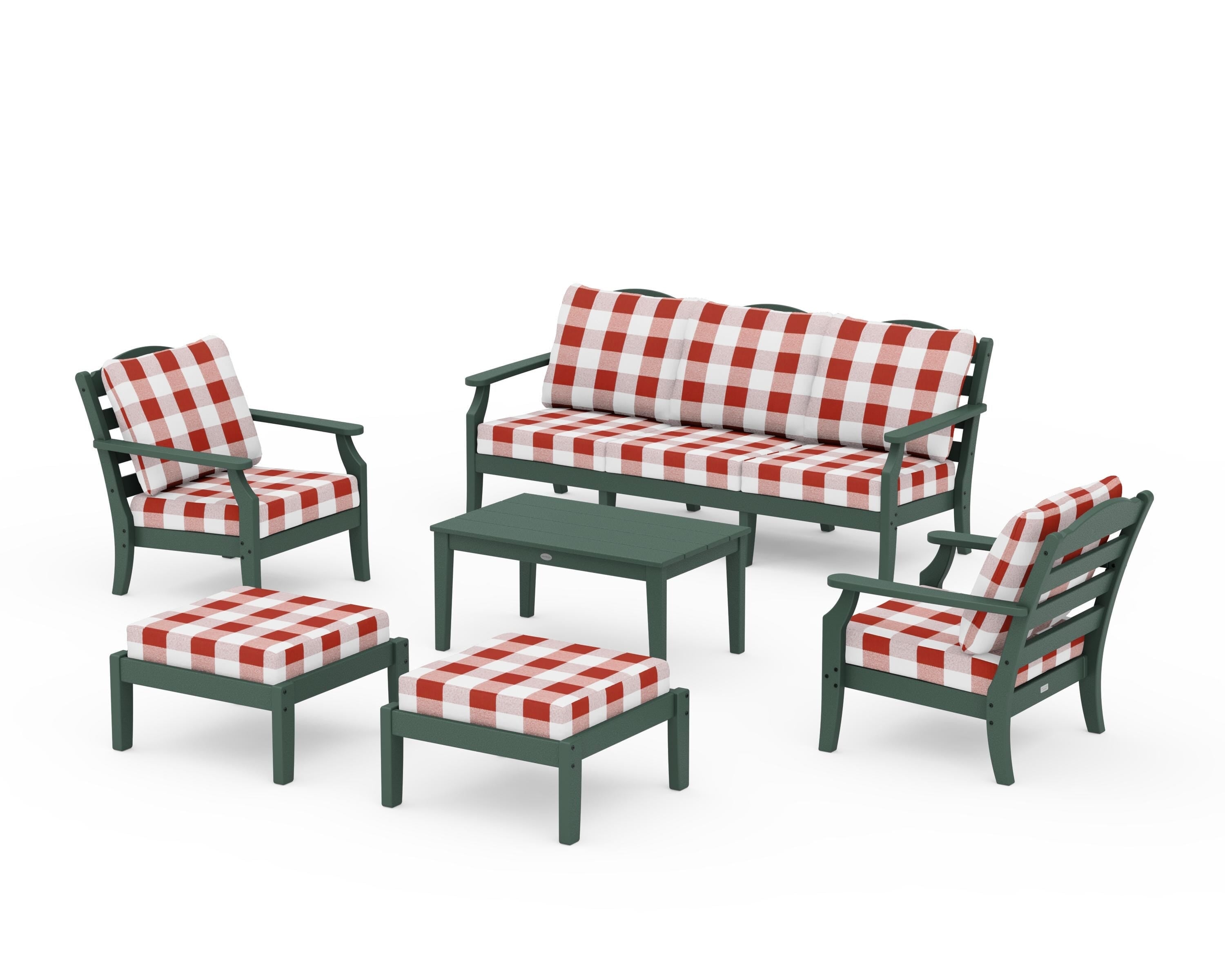 Draper James™ by  POLYWOOD® Savannah 6-Piece Lounge Sofa Set in Green / Buffalo Plaid Crimson