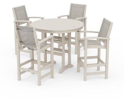 POLYWOOD® Coastal 5-Piece Nautical Trestle Bar Set in Sand / Birch Sling